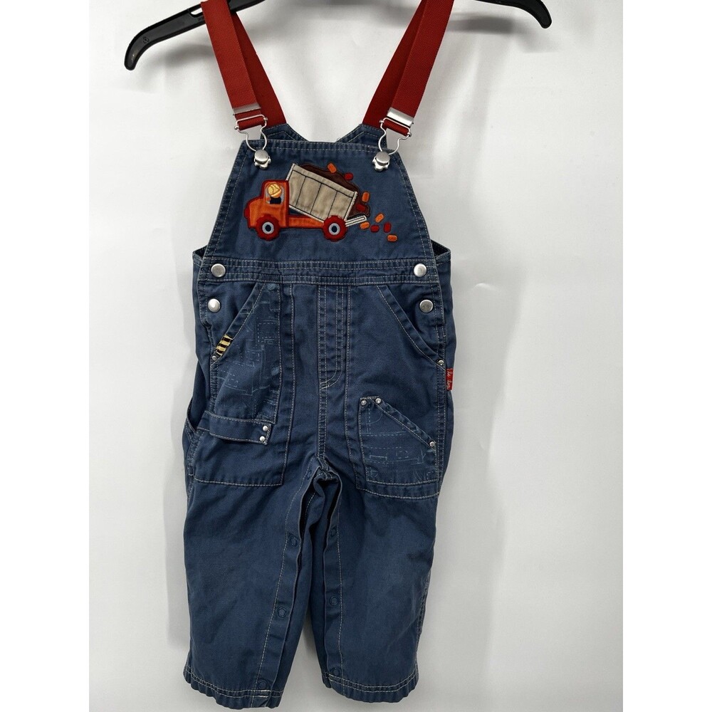 Le Top 24 Months Blue Overalls Embroidered Appliqué construction truck boys